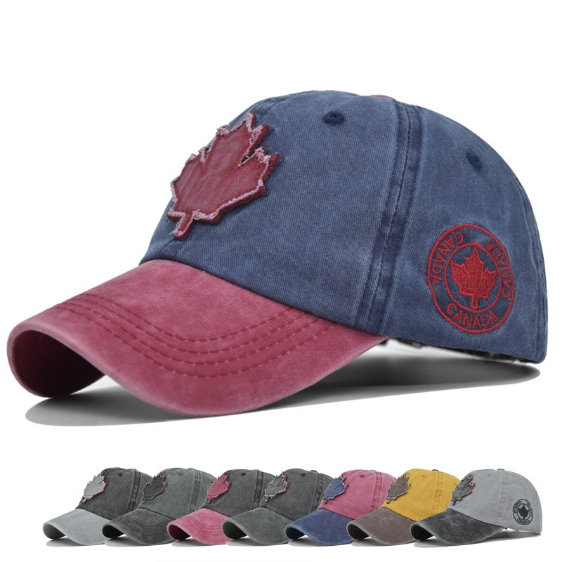 Custom vintage washed distressed canada maple leaf baseball cap