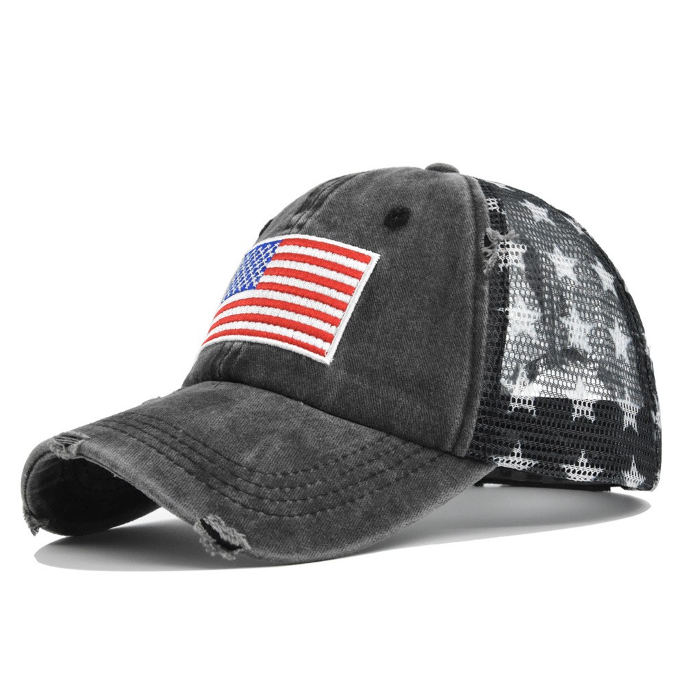 Custom American Flag Embroidered Baseball Cap Pentagram Mesh Trucker Hat