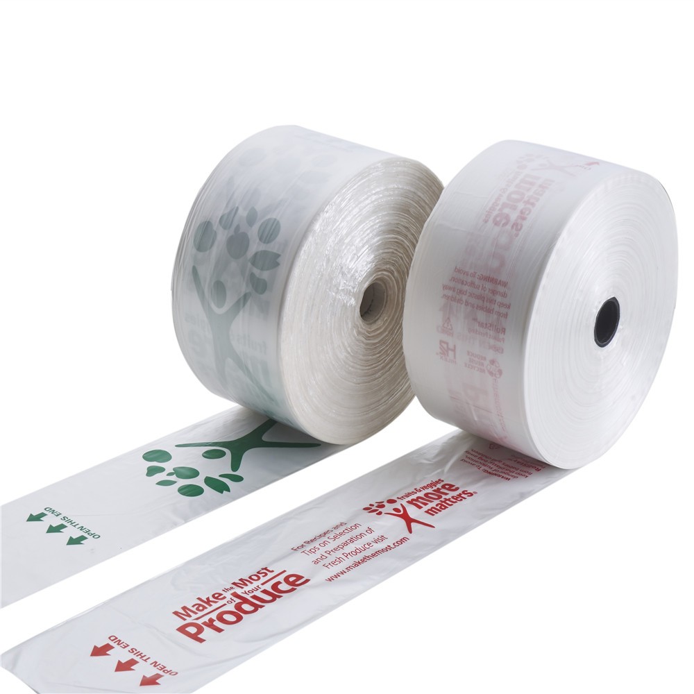 Disposable Flat plastic star-seal food produce bag roll with printing