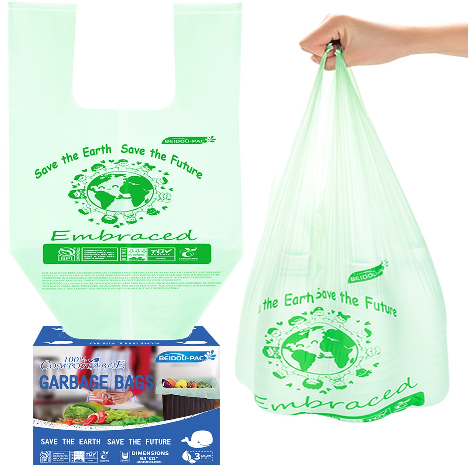 Custom biodegradable compostable star-seal kitchen garbage trash bag