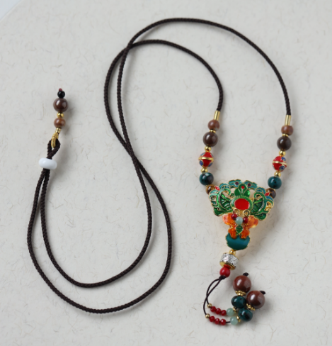 jingdezhen ceramic bead element and metal pendant necklace with cord