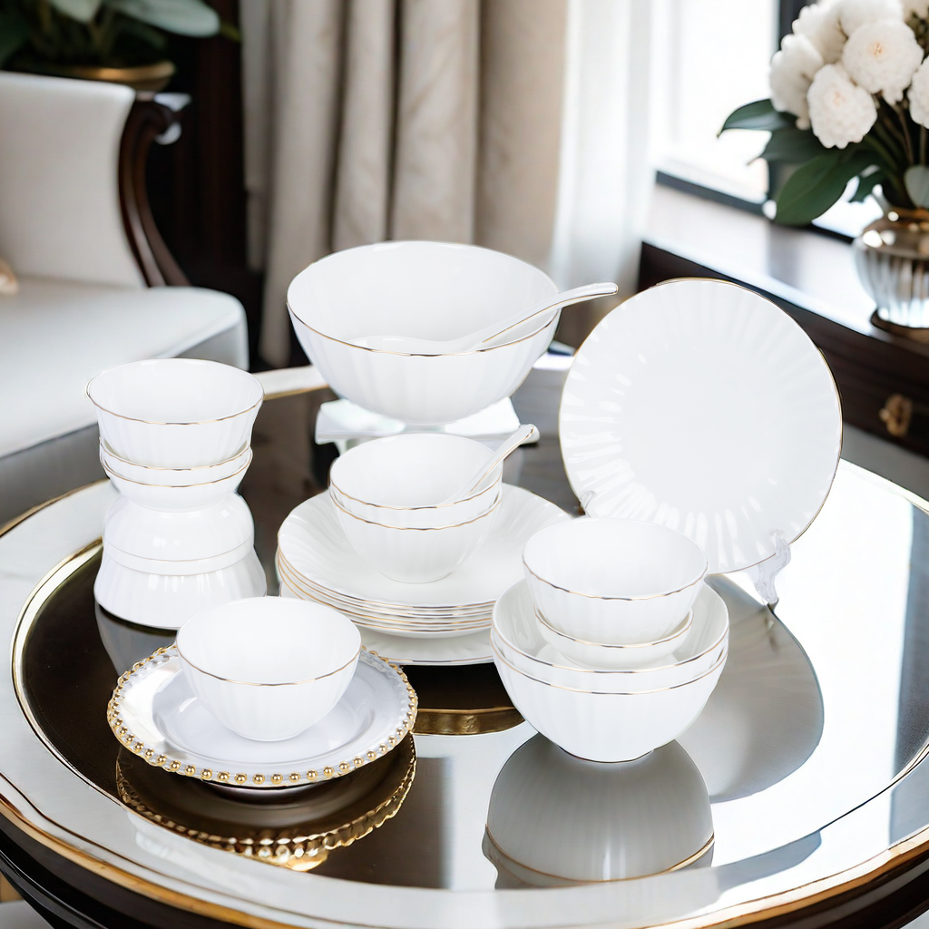 embossed white bone china dinner set