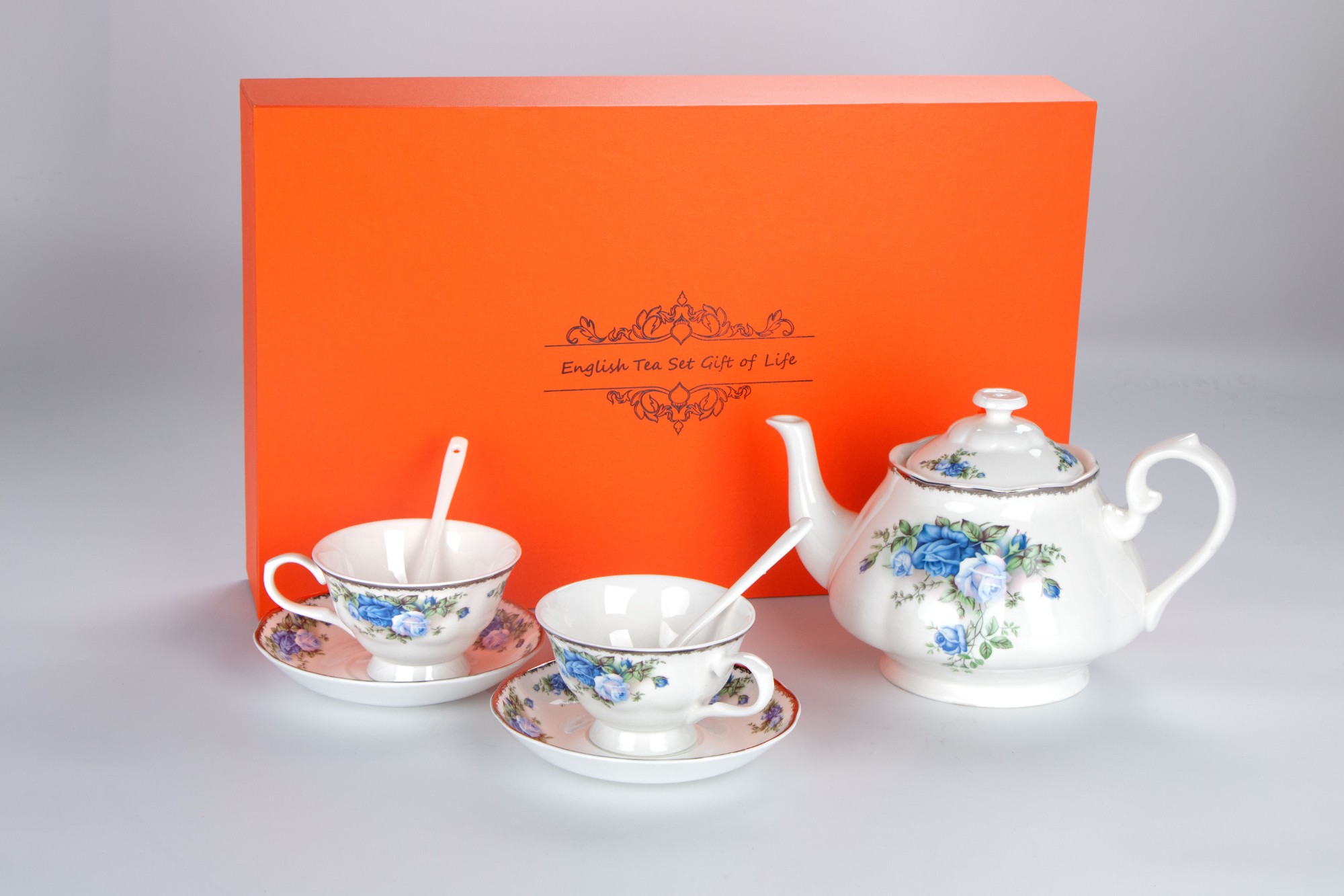 bone china english blue rose tea set