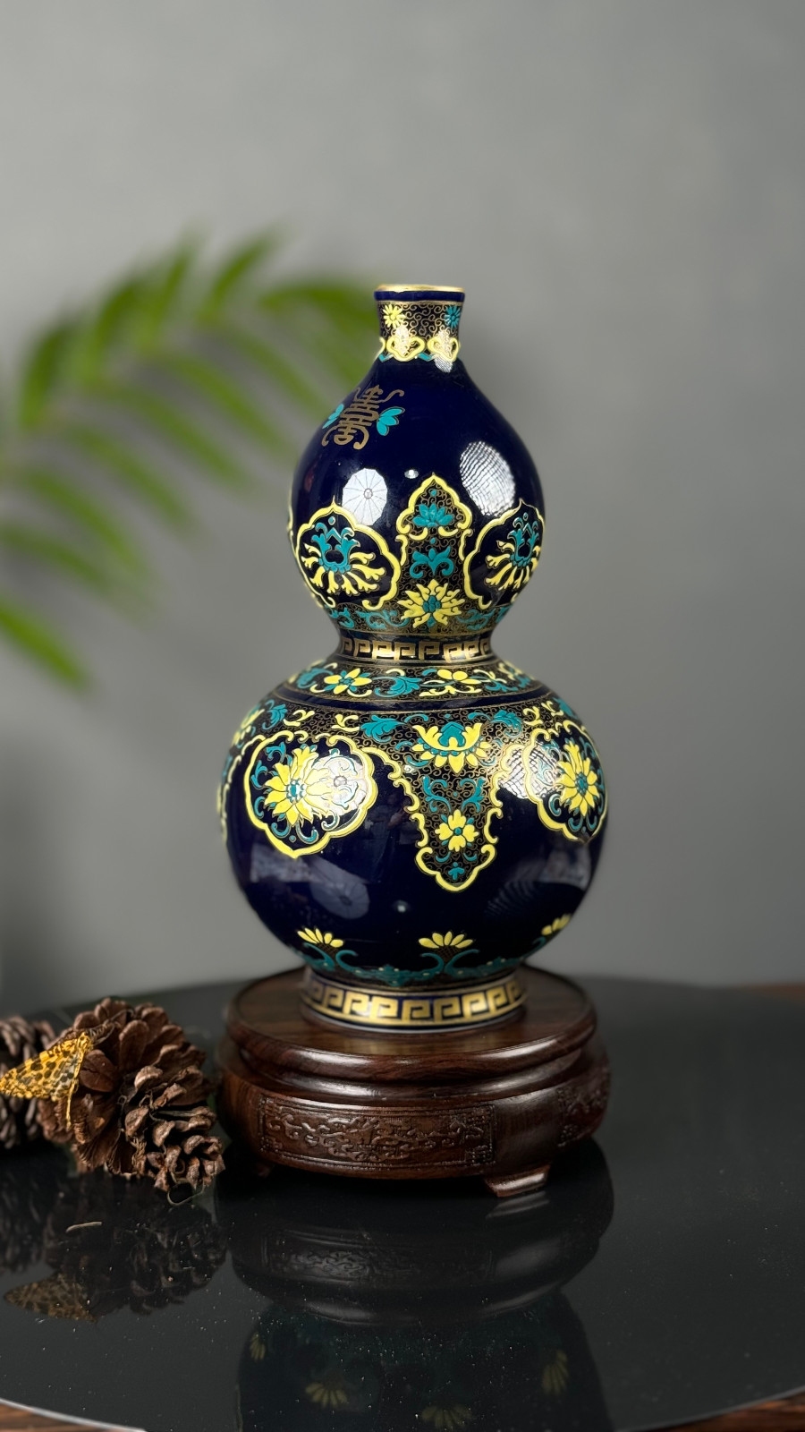 Jingdezhen Ceramic Jingtai Blue Craft Gourd Vase Decoration