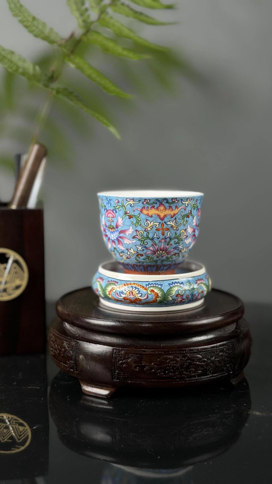 Jingdezhen Ceramic Powder Master Cup Blue Two Piece Set