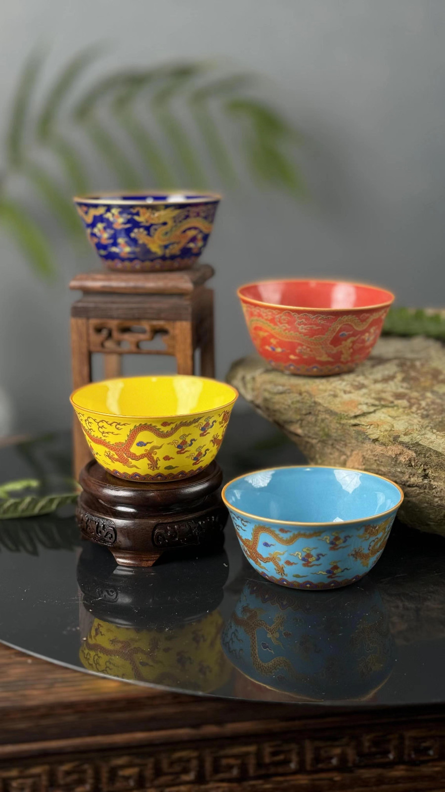 Jingdezhen Ceramic Color Glazed Five Dragon Master Cup