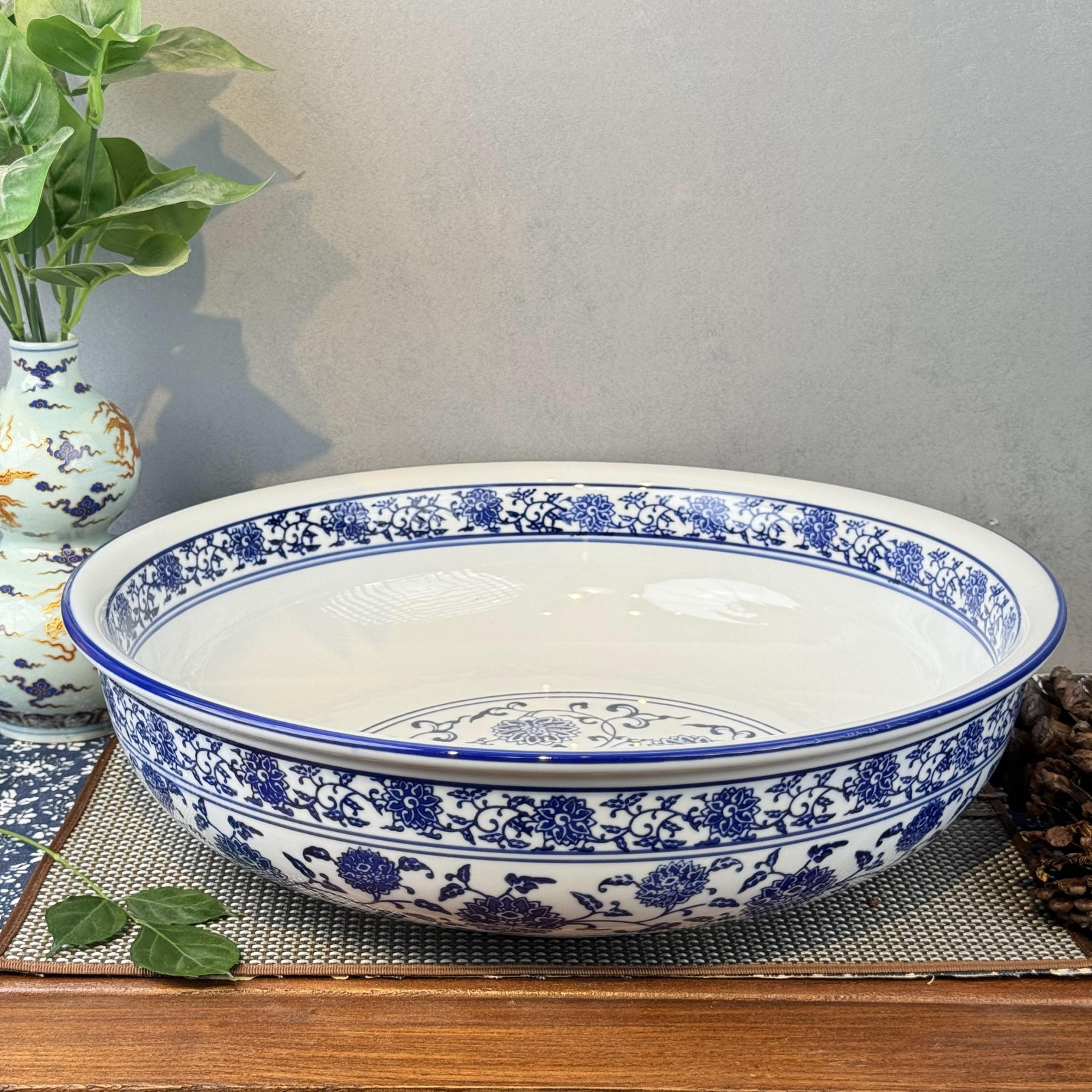 blue and white porcelain Extra-large bowl 14 inches