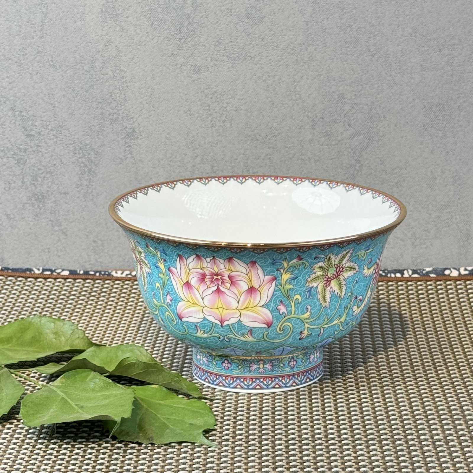 Enamel color cyan background bowl tablewear