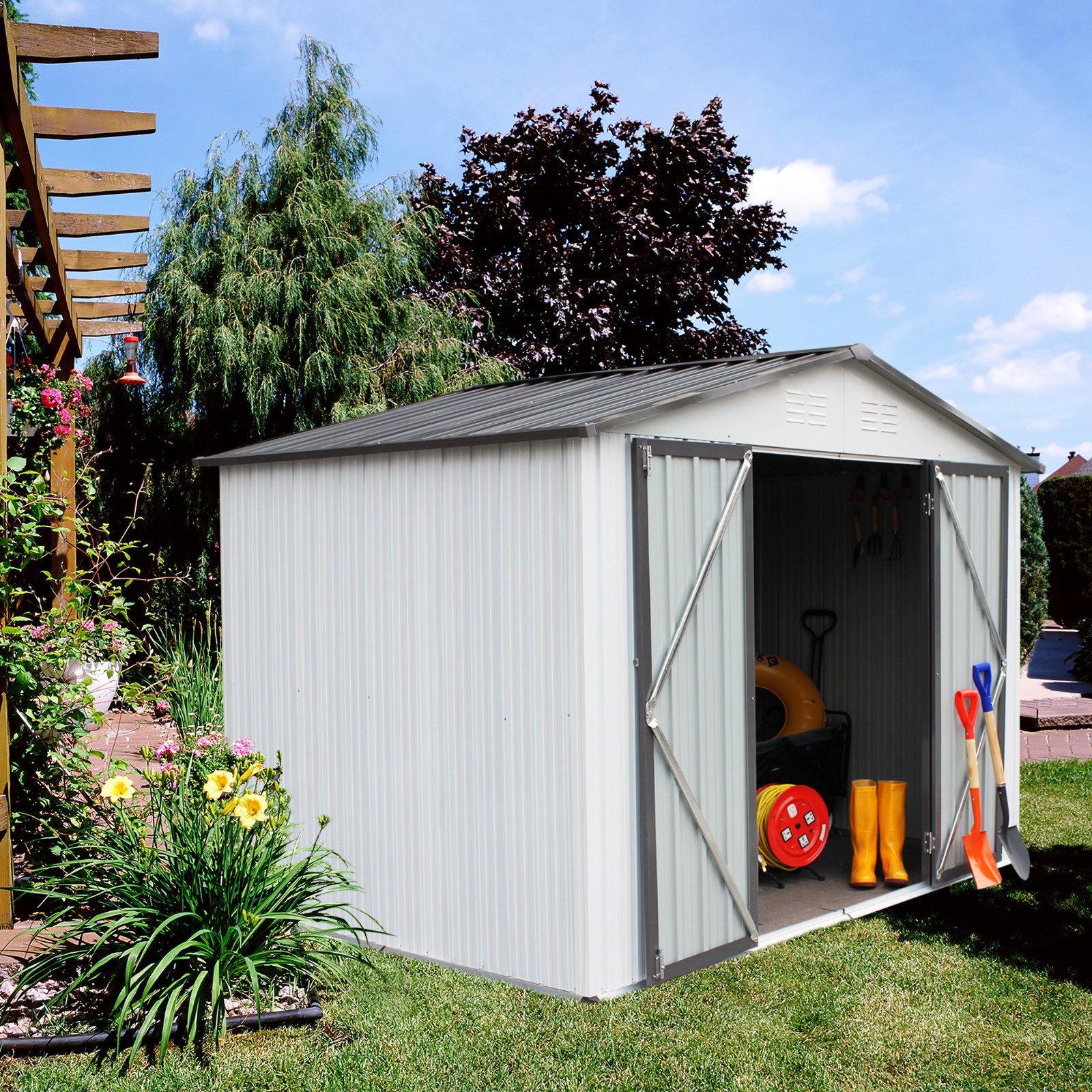  Outdoor Heavy Duty Lockable Storage Shed Large Metal Tool Storage House