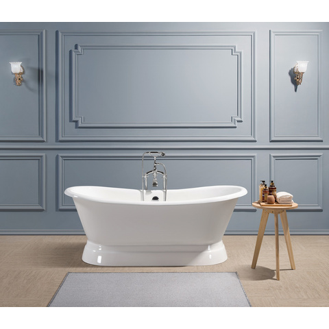 Double Slipper Cast Iron Pedestal Bathtub 71/67 Inch