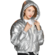 Silver hat, long sleeved bread, white eiderdown, down jacket.