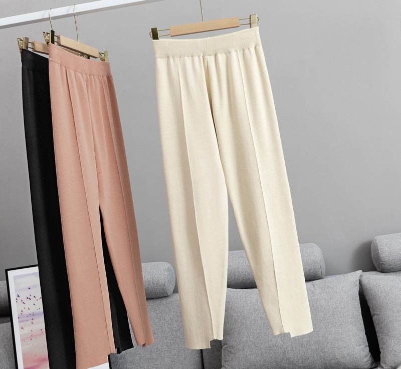 Ice silk knit pants female autumn new high waist straight nine pants