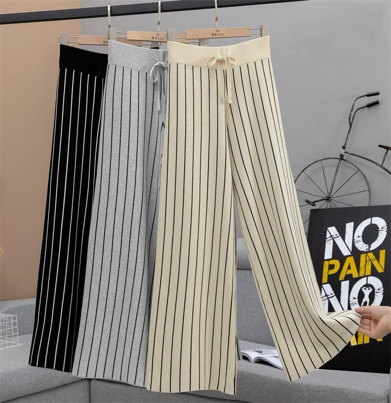 Autumn and winter striped knit pants thickening casual